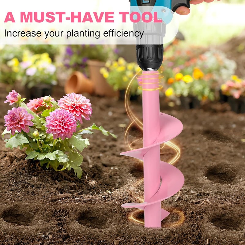 Genubi Industry Pretty Pink 4 x 12 Inch Auger Drill Bit for Planting, Garden Spiral Drill Bit Bulb Planter Drill Auger for Planting Bulb Flower, Bedding, Post or Umbrella Hole Digger for 3/8" Hex - Image 3